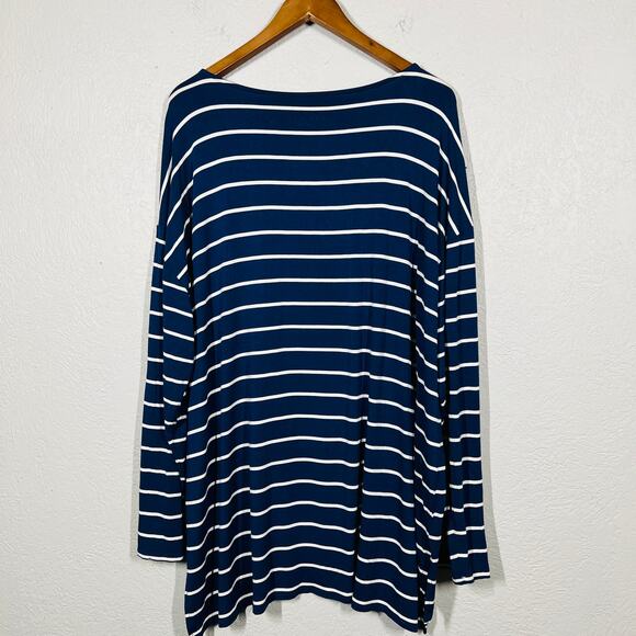 Ava & Viv Sailor Stripe Long Sleeve Tee Navy Blue White - 3X - Picture 4 of 4